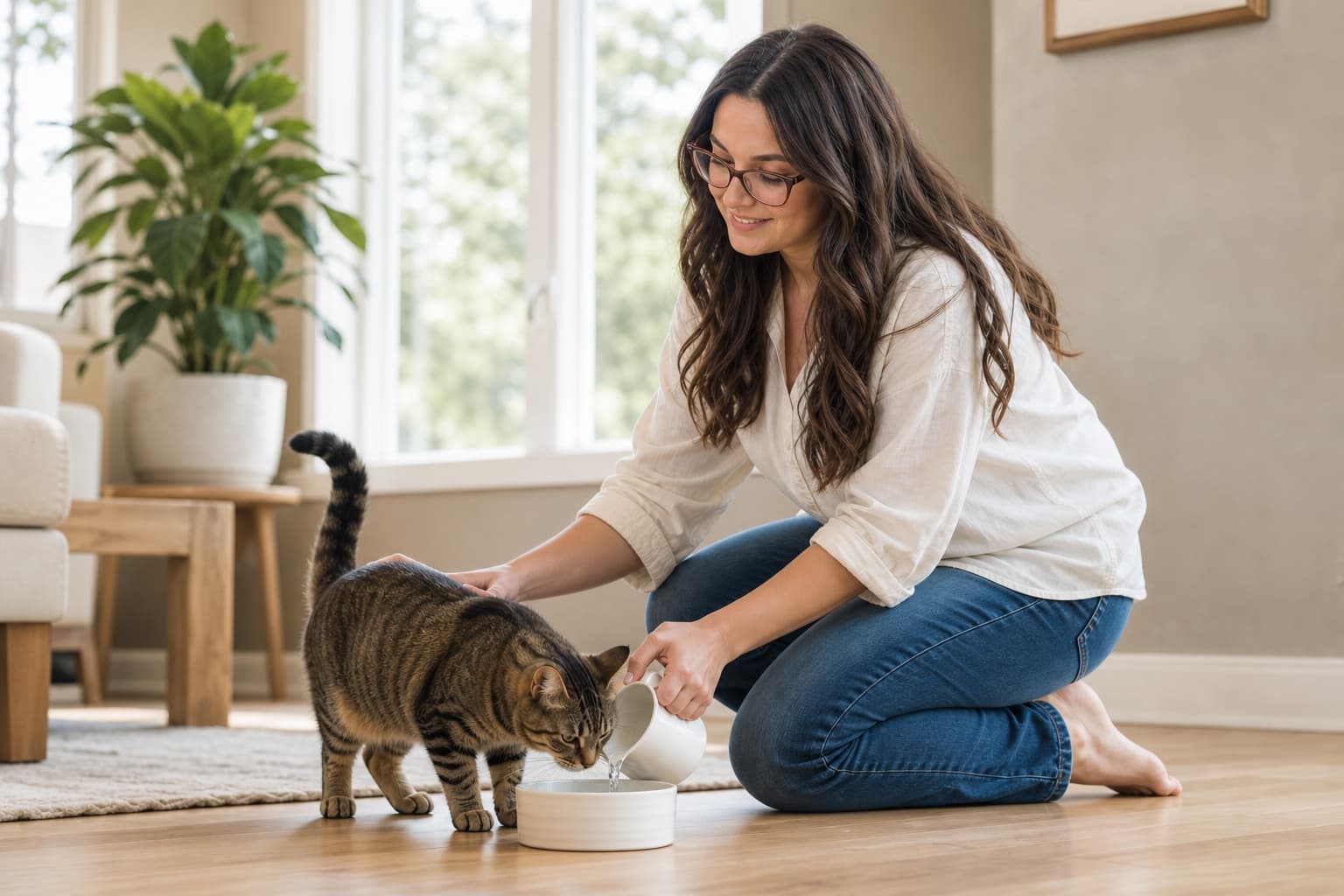 Maggie caring for a cat during a home visit
